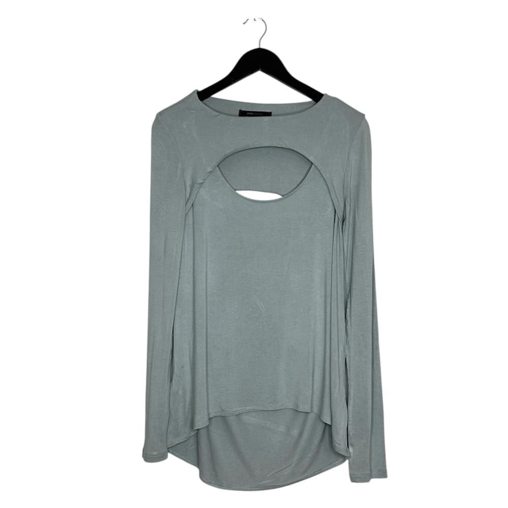 BCBGMAXAZRIA Gennelle Smoke Gray Cutout Long Sleeve Top Size Small