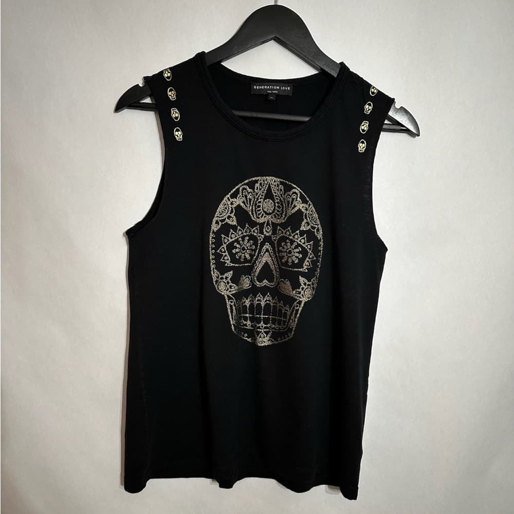 Generation Love Black Skull Tank 100% Pima Cotton Edgy Graphic Size Medium