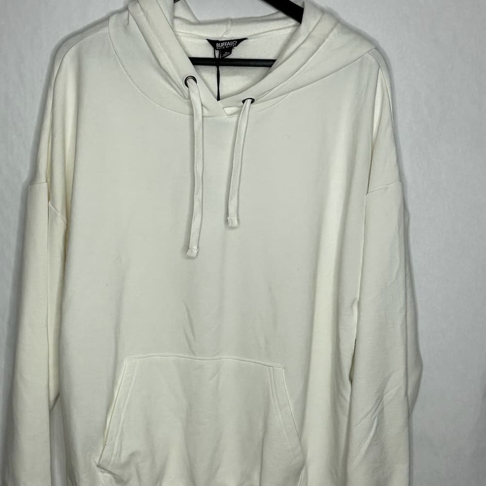 NWT Buffalo David Bitton White Pullover Hoodie Sweatshirt XL Neutral Minimalist