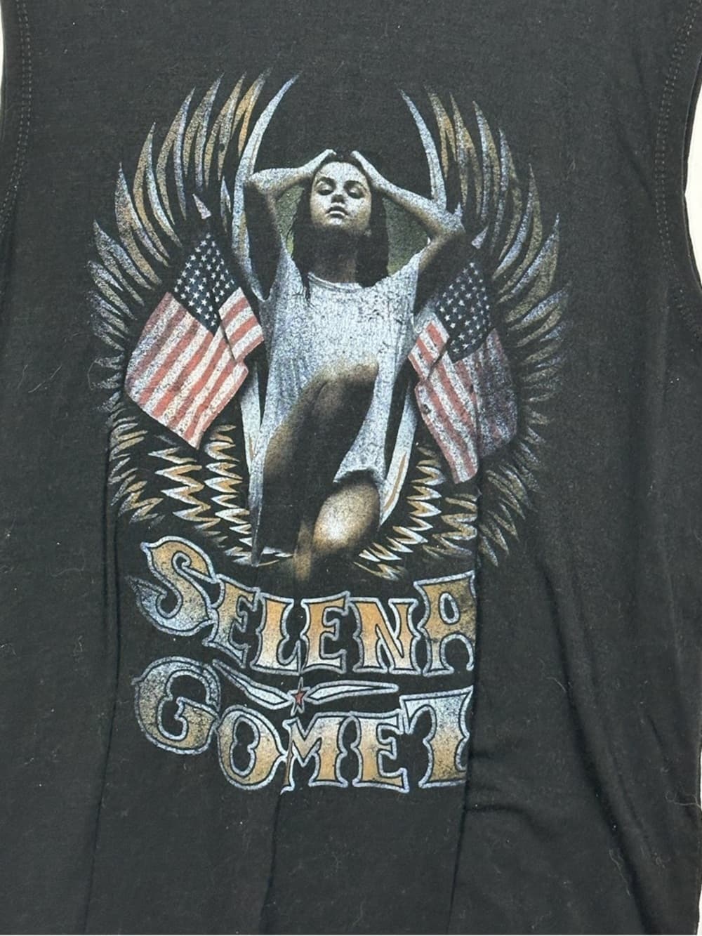 Selena Gomez Graphic Sleeveless American Flag Pop Star Concert Tank XL Festival