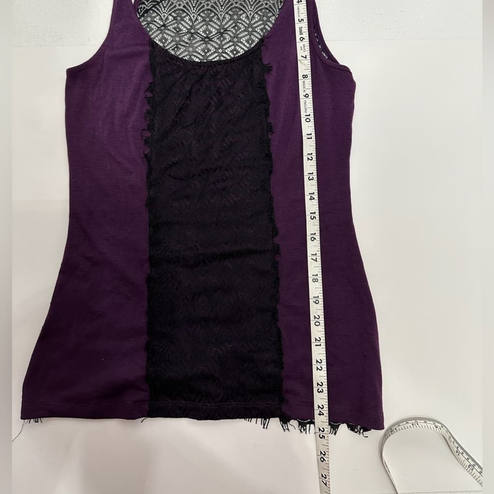 Aqua Blues Purple Tank with Black Lace Back and Sheer Panel Y2K Size Medium