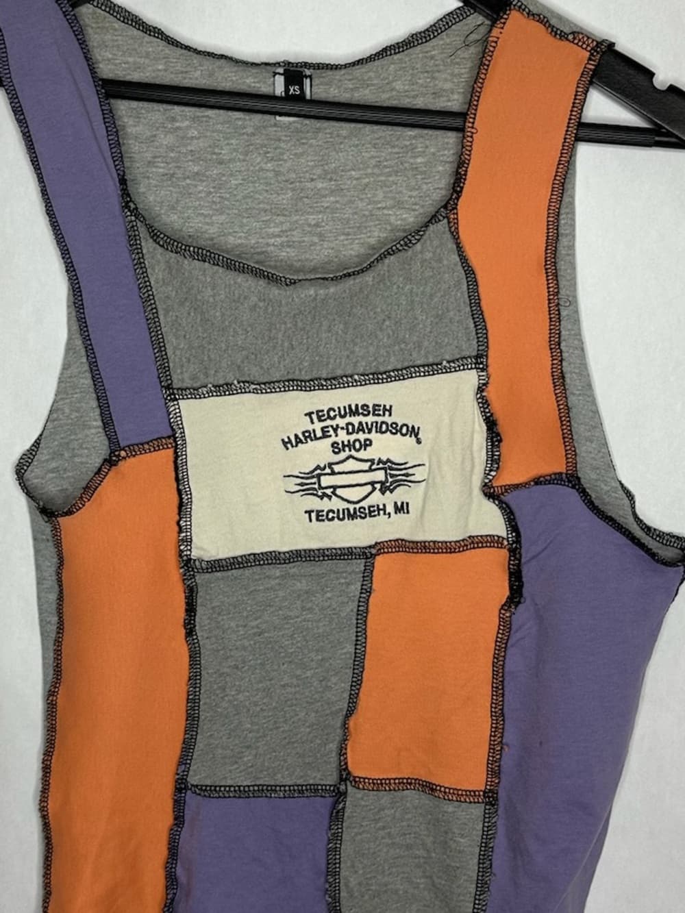 Custom/Reworked Harley-Davidson Tecumseh MI Y2K Patchwork Tank Top XS Bikercore
