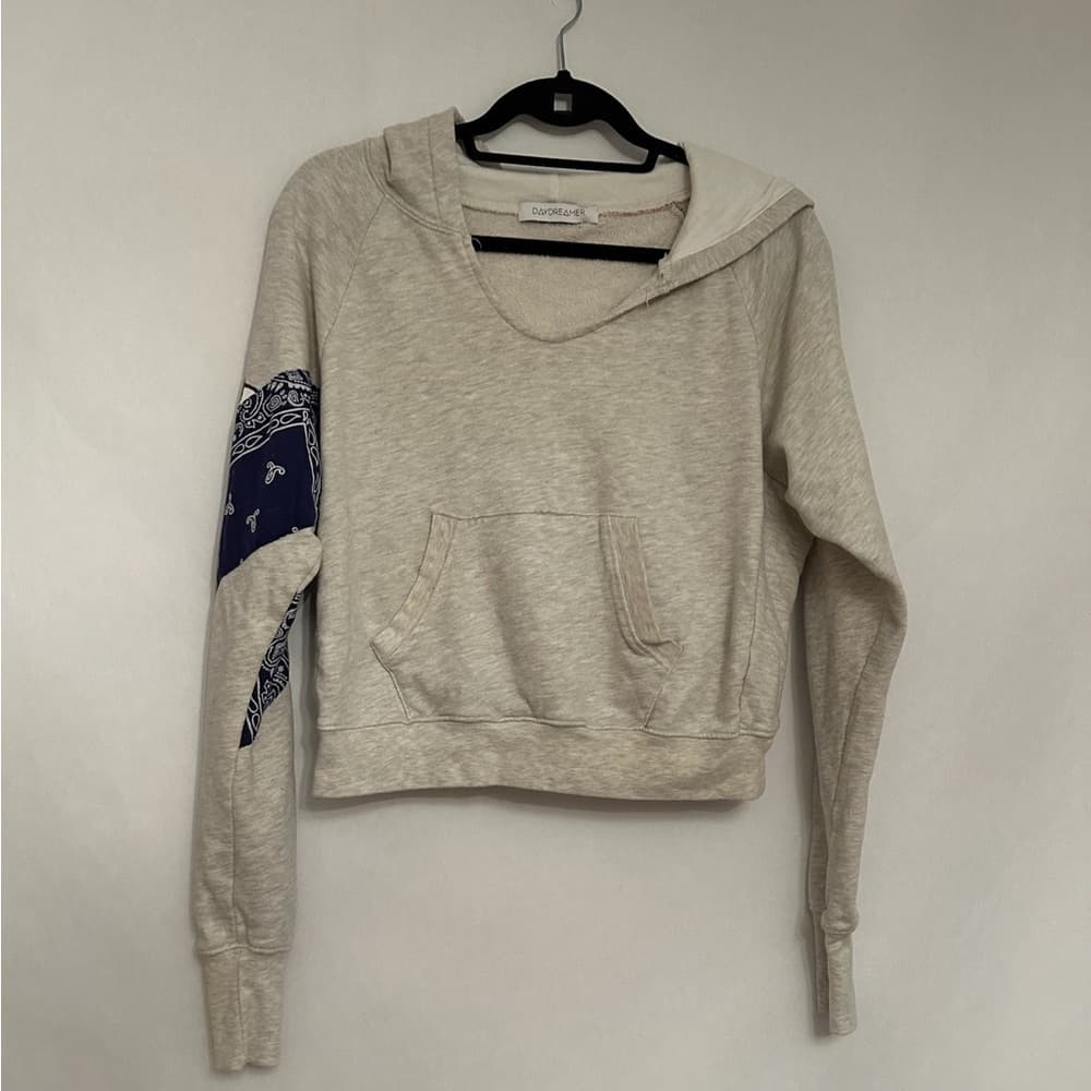 Daydreamer Snoopy Joe Cool Bandana Patchwork Crop Hoodie Heather Gray Size Small