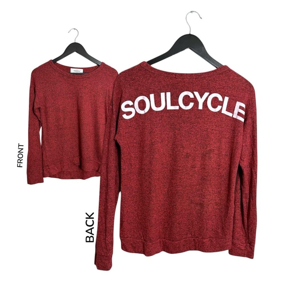 SoulCycle Heathered Hacci Long Sleeve Wide Neck Pullover Shirt Back Logo XS