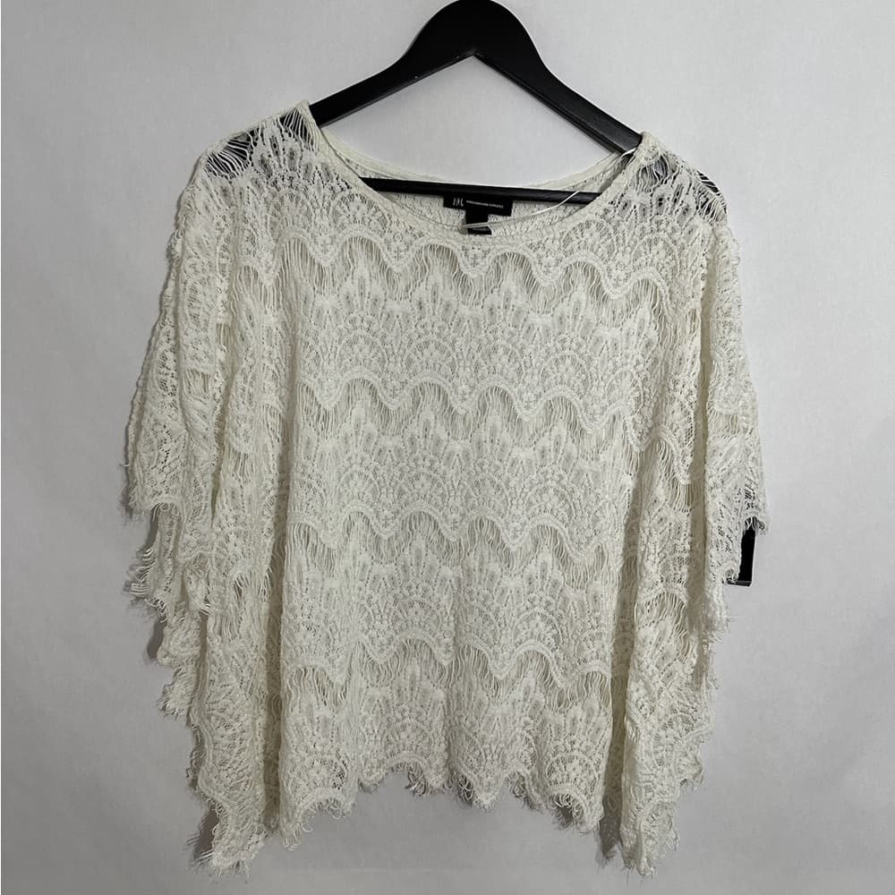NWT INC International Concepts White Lace Fringe Boho Top Medium Festival Girly