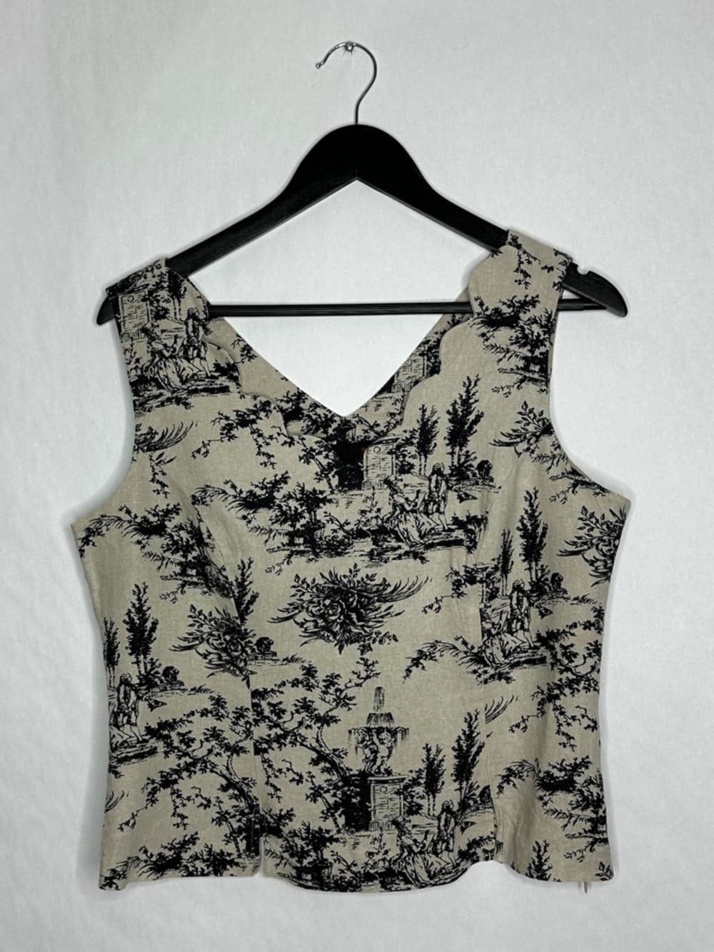 Scarlett Vintage Toile Print Linen Blend Sleeveless Crop Top Cottagecore 13/14