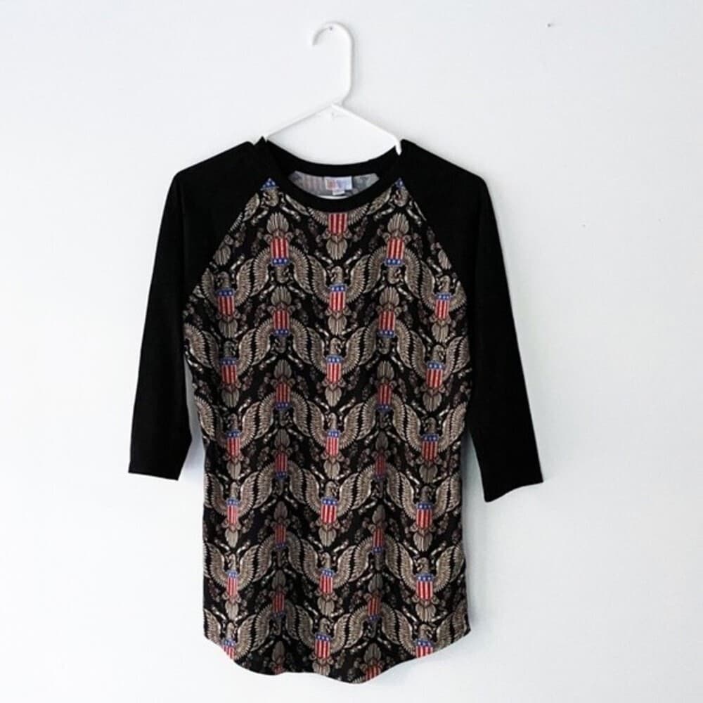 LuLaRoe Randy Patriotic Eagle Raglan Baseball Tee Americana Graphic Shirt Small