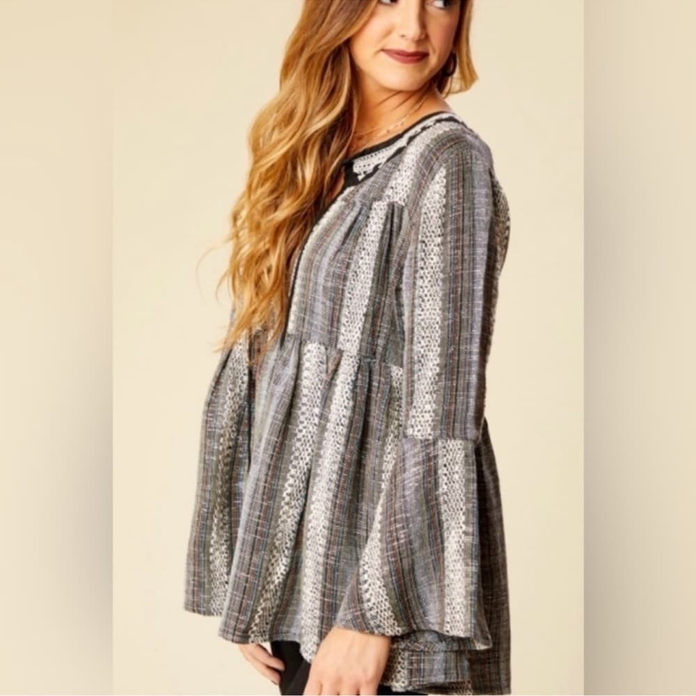 ALTAR’D STATE Peasant Top Woven Beading Hippie Bohemian Blouse Medium