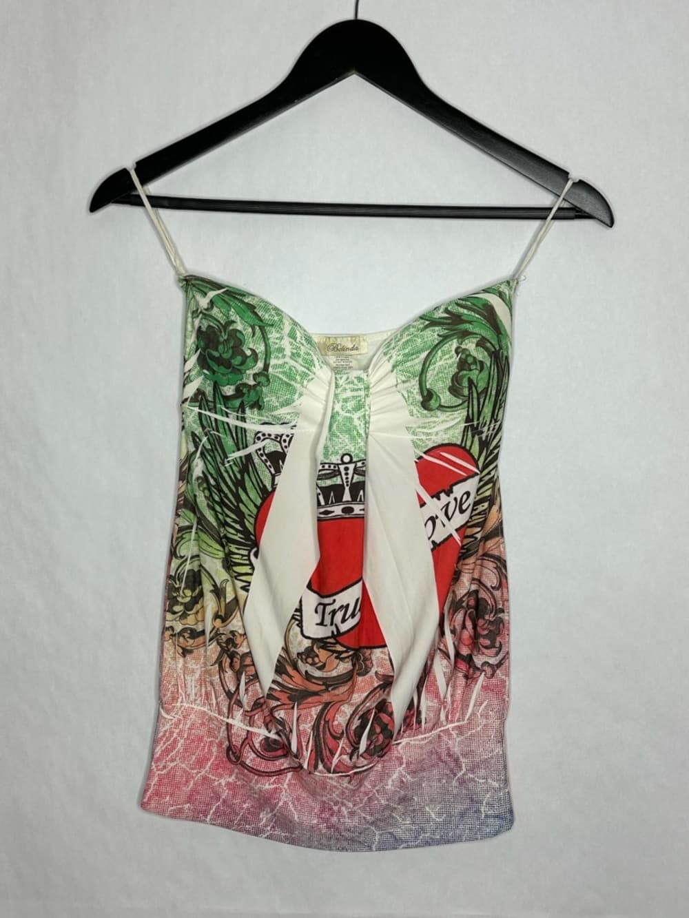 Belinda Y2K True Love Graphic Tattoo Heart Strapless Top Small Baddie Nightclub