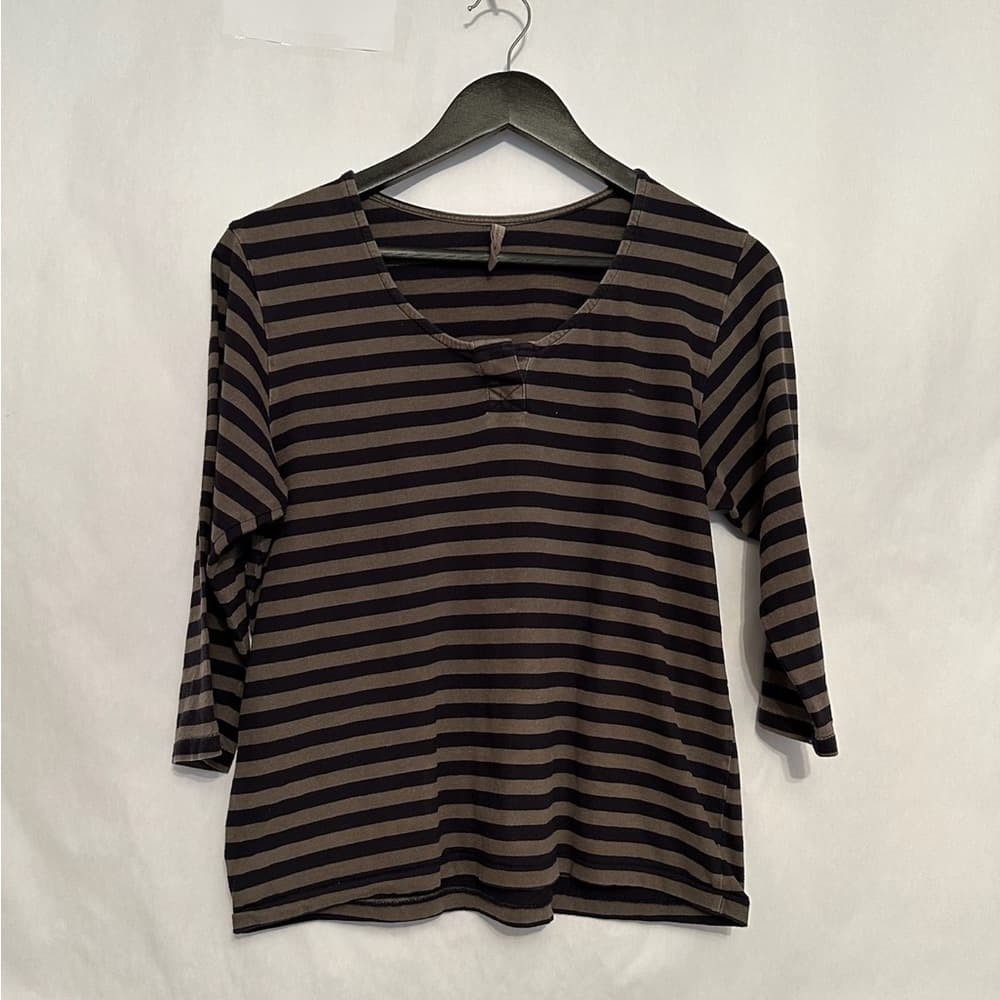 CHRISTINA LEHR Striped Top 3/4 Sleeve Soft Knit Size O/S Minimalist Gorpcore