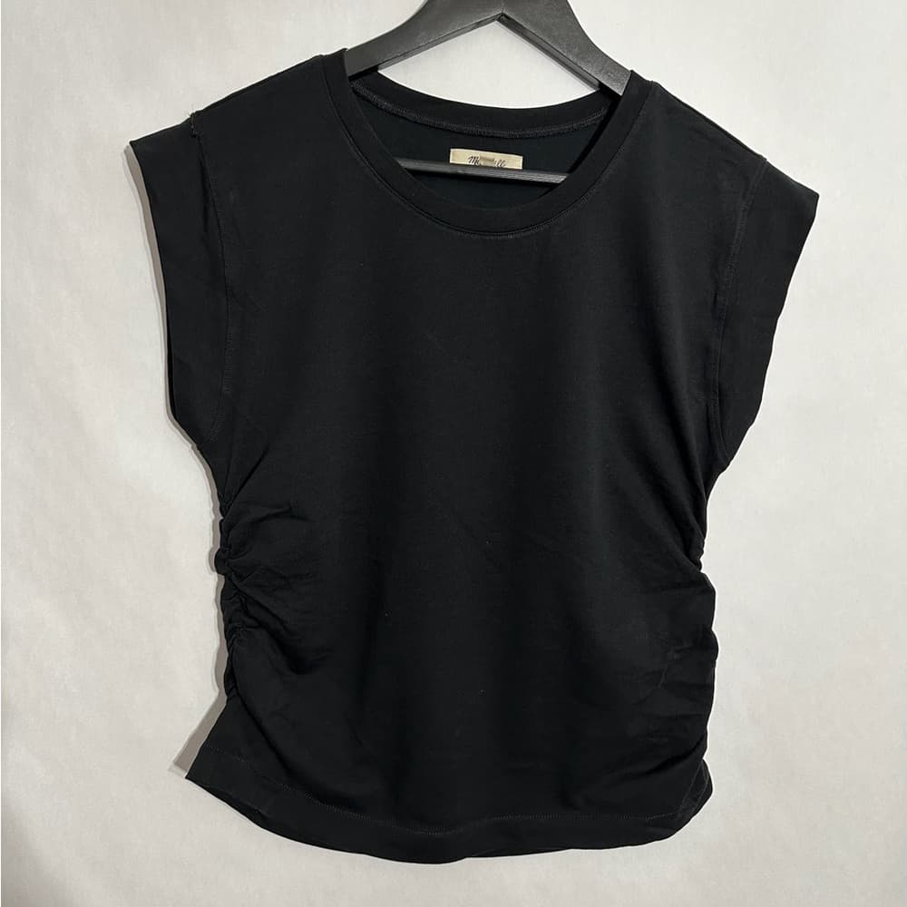 Madewell Black Ruched Side Short Sleeve Cotton Lyocell Tee Size Small Minimalist