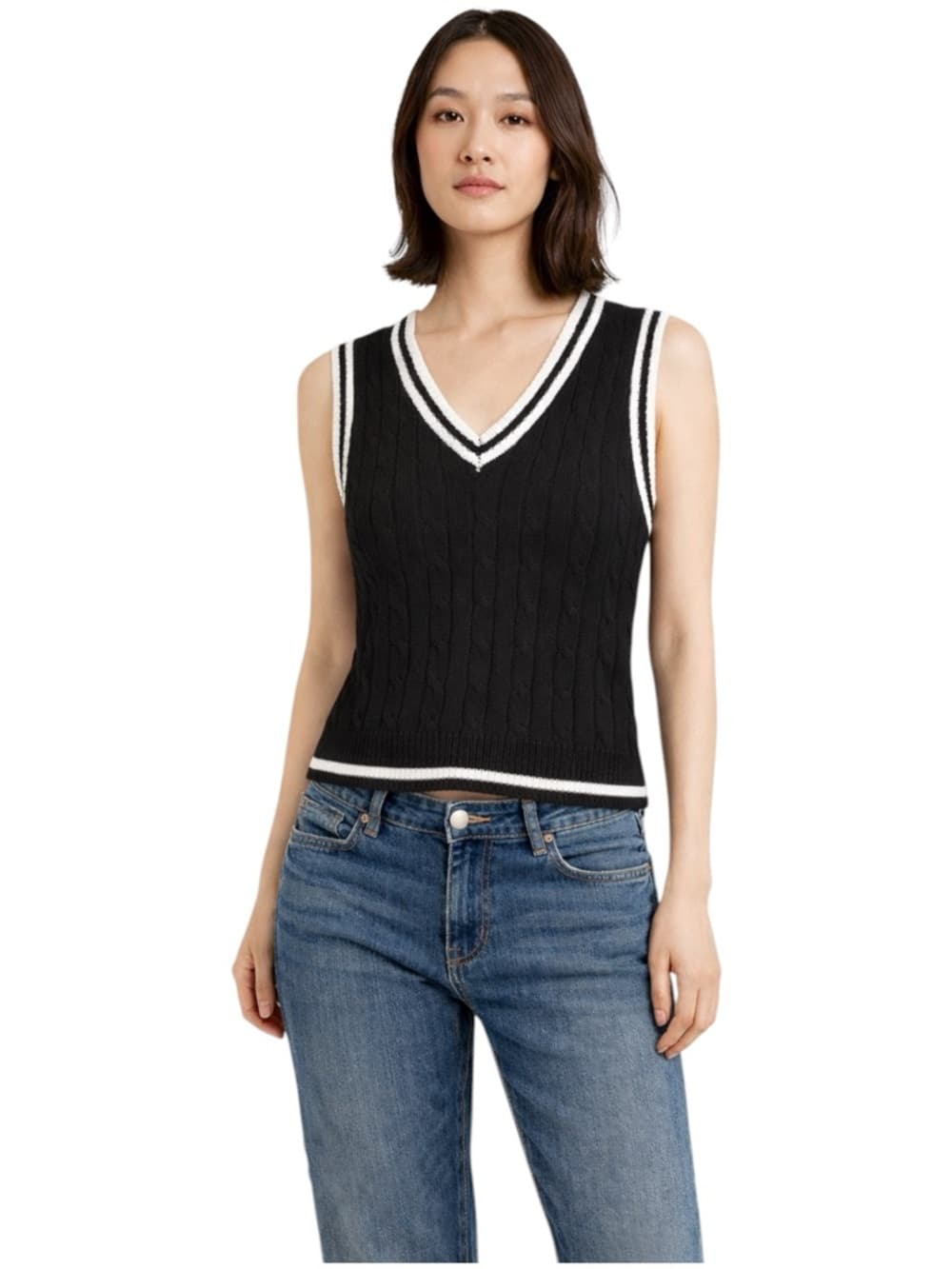 Summerland Black Cable Knit Sweater Vest Preppy Old Money Aesthetic Size Large
