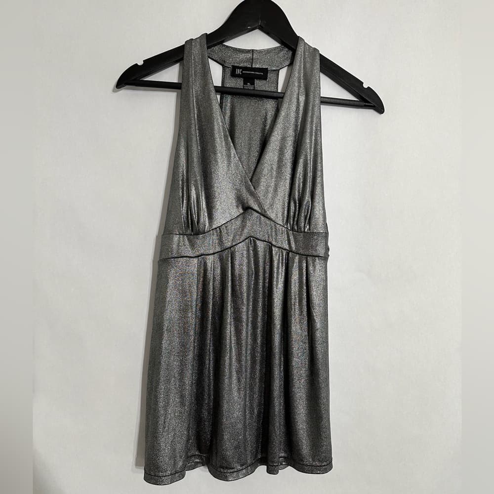 INC International Concepts Metallic Silver Sleeveless Halter Top Women’s XL
