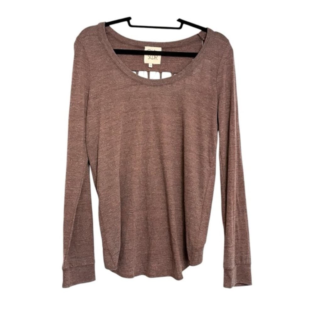NWT CHASER Revolve Caged Knotted Back Top Long Sleeve Boho Heather Brown Medium