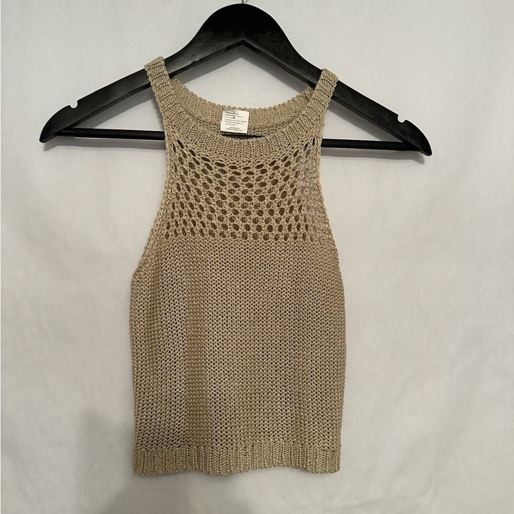Camaroha Sutra Hand Knit Neutral Tank Top Open Weave Boho (See Measurements)