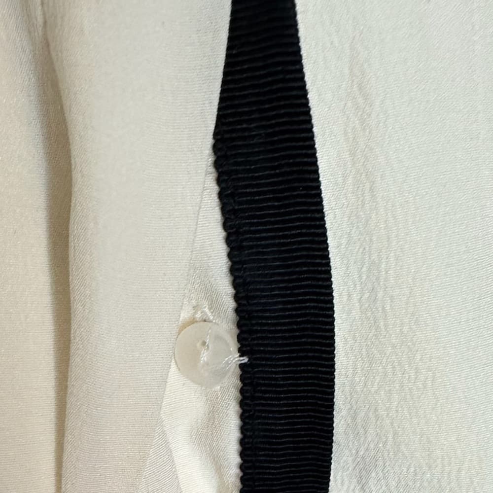 Cuyana Silk Blouse Black Trim Button-Up Top Small Minimalist Quiet Luxury Chic