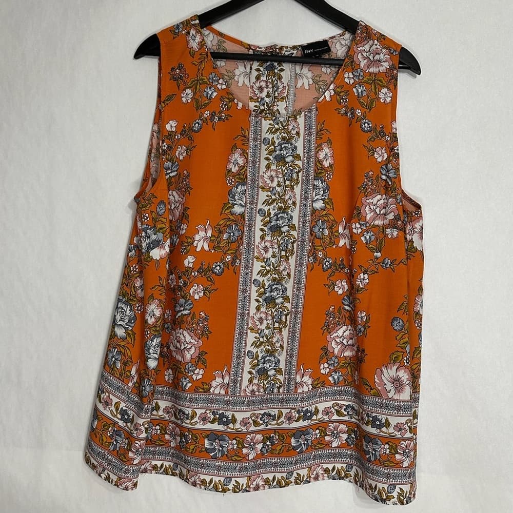 JNY Jones New York Floral Sleeveless Blouse Orange Size 1X Bohemian Resortwear