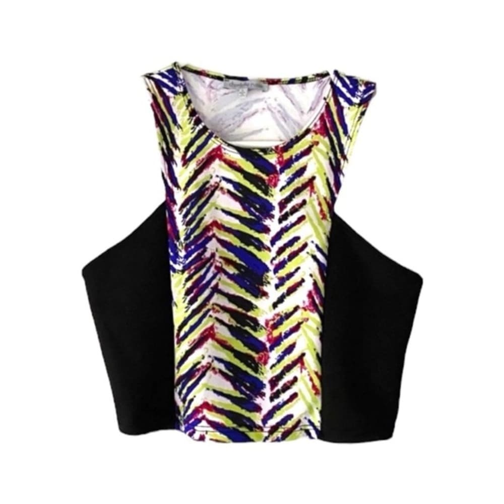 NWT Charlotte Russe Y2K Neon Zebra Multicolor Black Panel Cropped Top Size Large