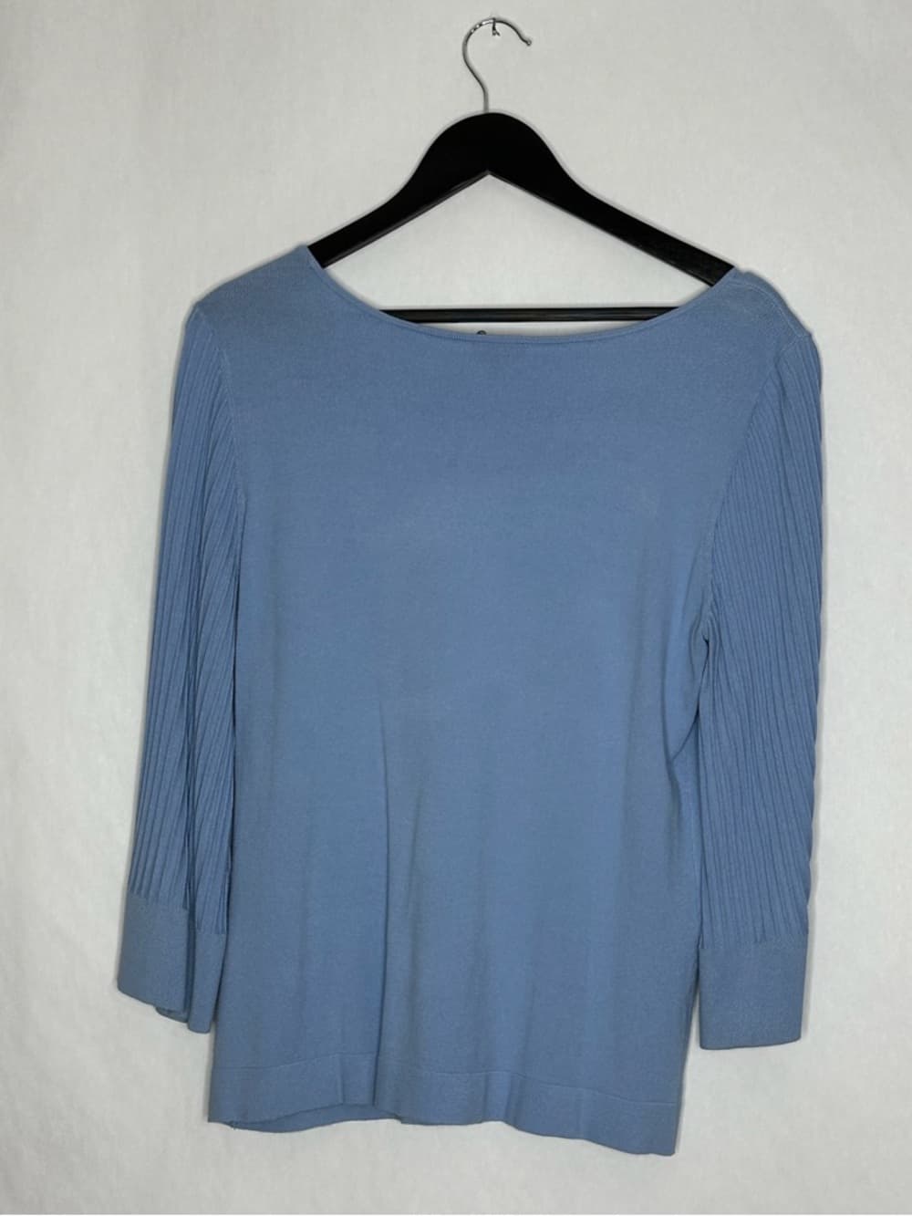 Talbots Light Blue Knit Top Boat Neck 3/4 Sleeve Soft Minimal Sweater Size Large