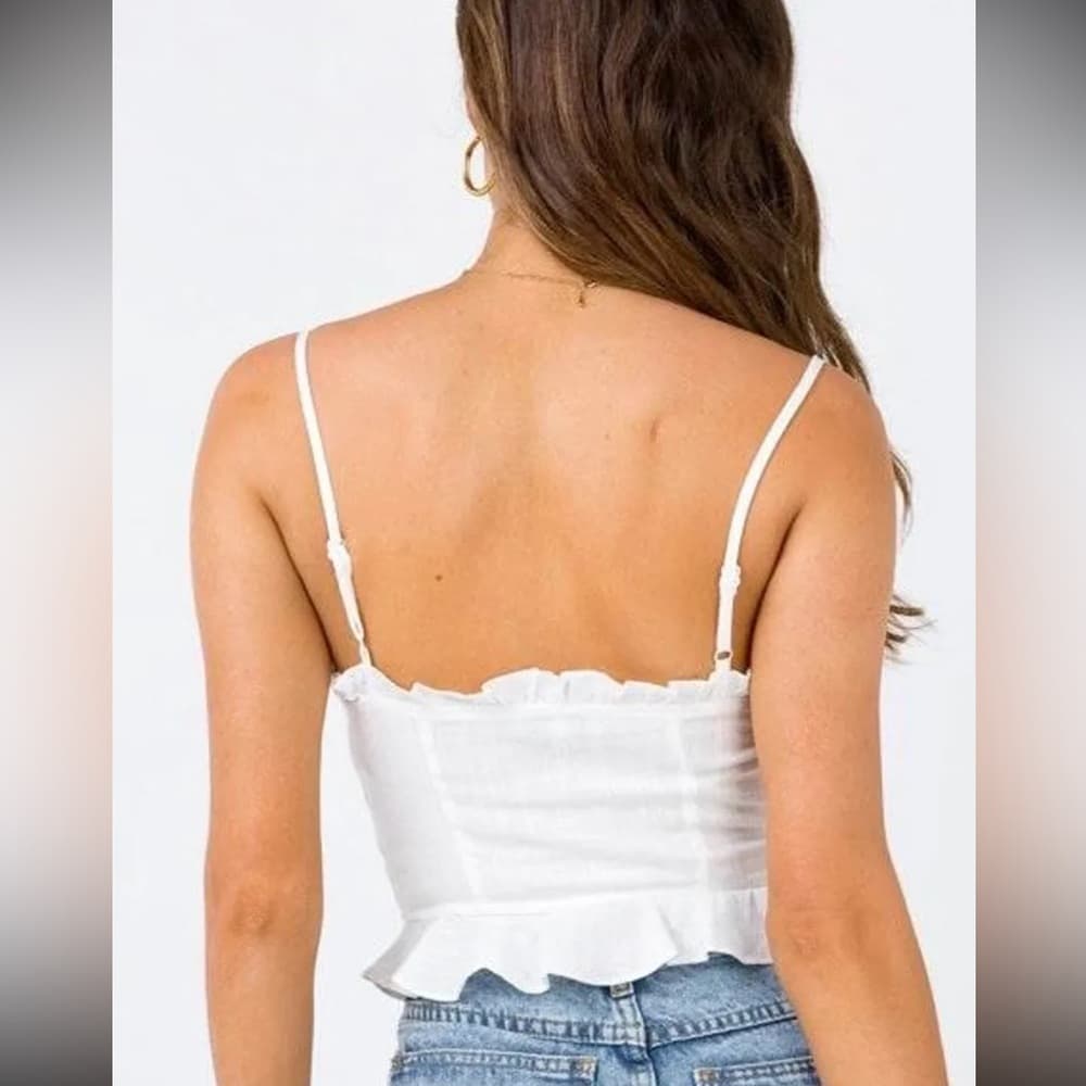 Princess Polly Daphne Linen Spaghetti Strap Ruffle Crop Top in US Size 10