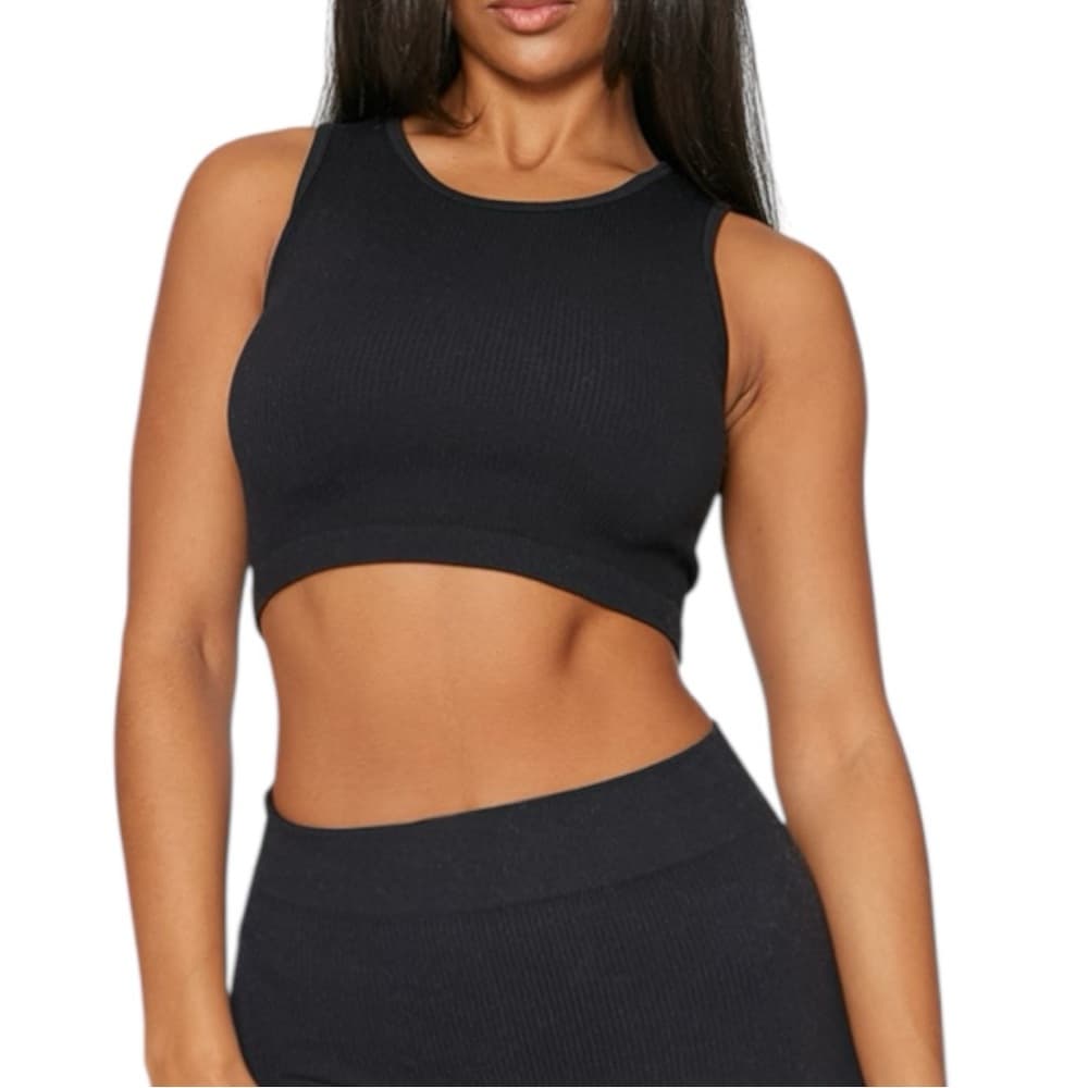 NWT PrettyLittleThing Black Structured Contour Sleeveless Ribbed Crop Top Sz XL