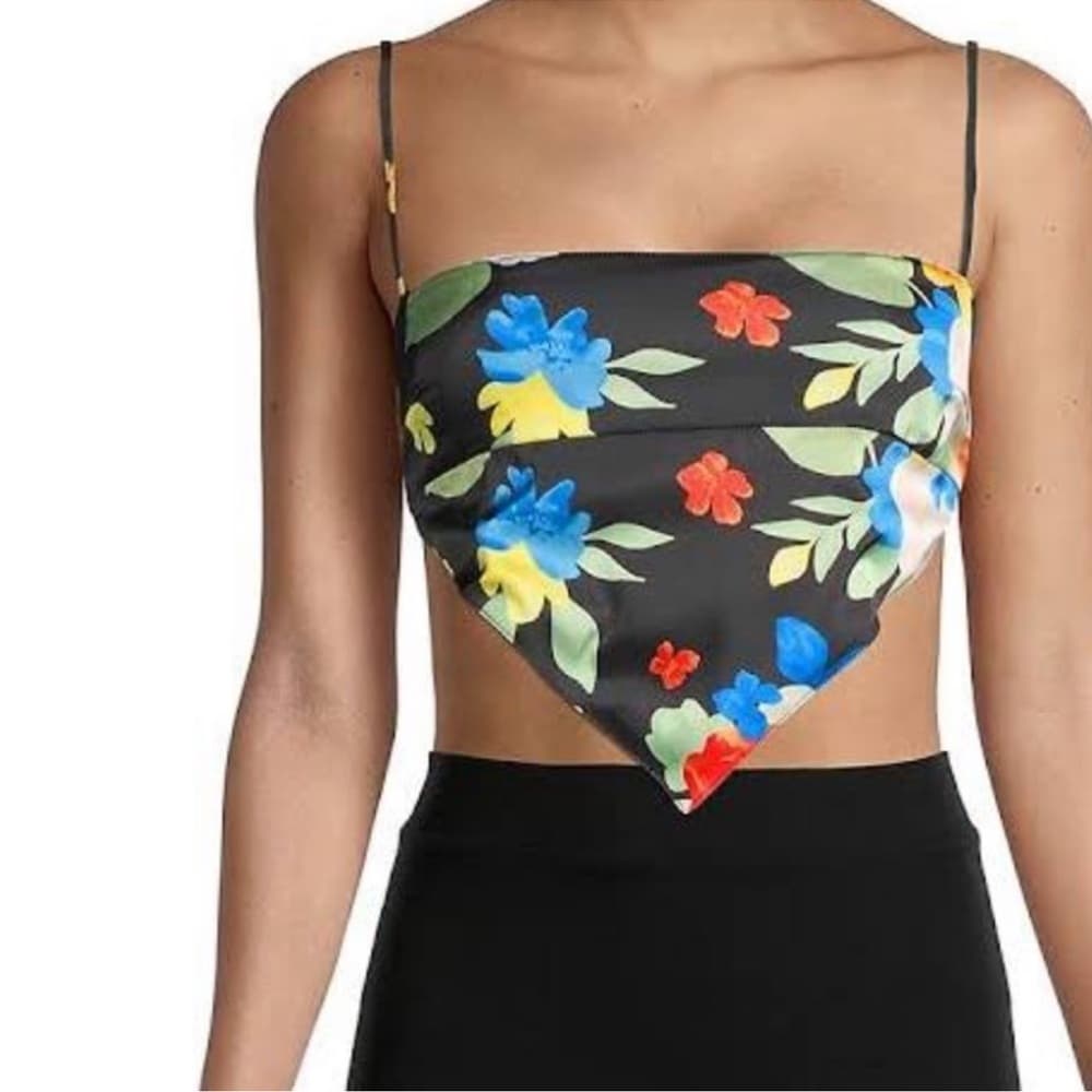 Danielle Bernstein by WeWoreWhat Black w Multi Color Floral Scarf Top Size Small