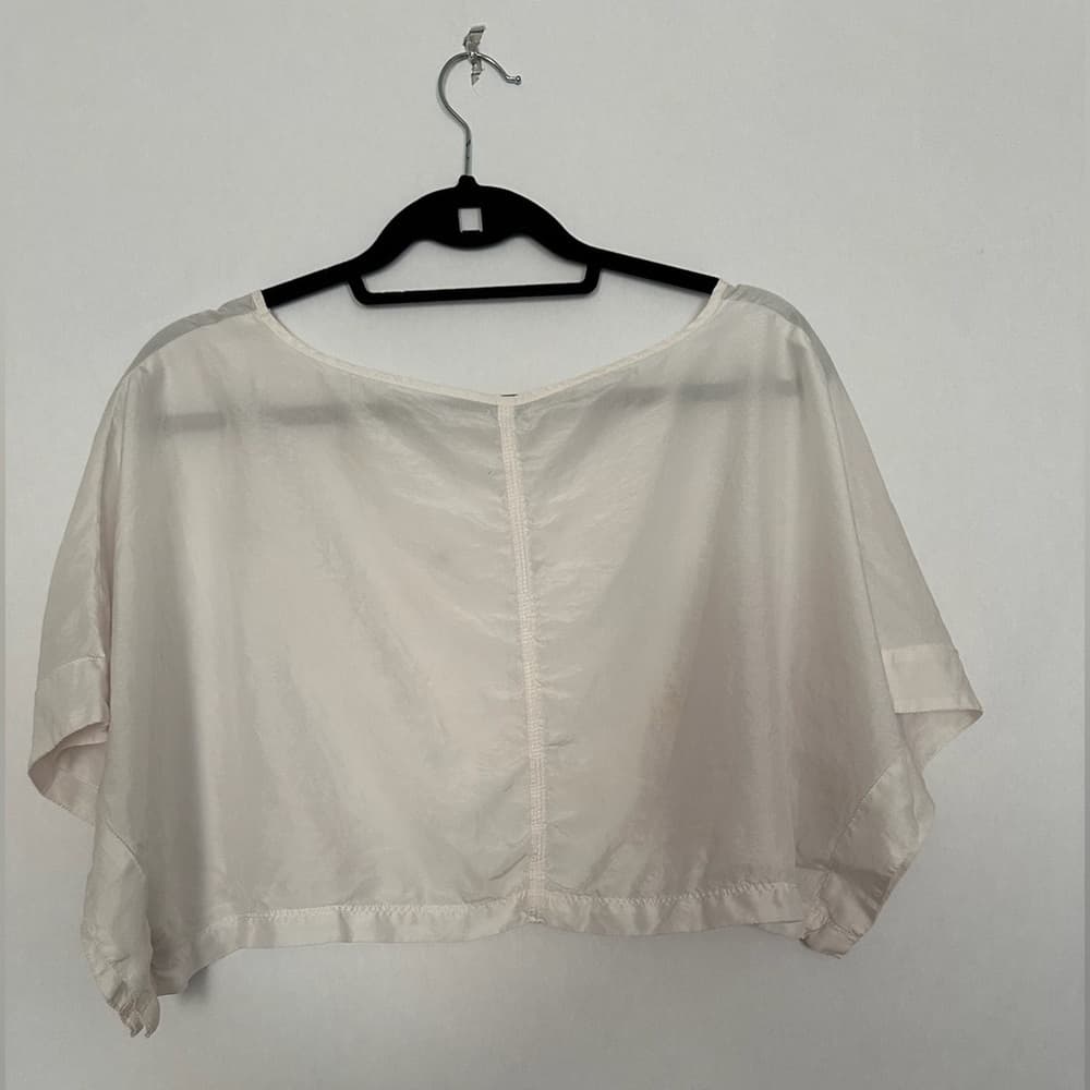 We The Free by Free People White Sheer Cropped Boxy Top Pocket Detail Silk XS