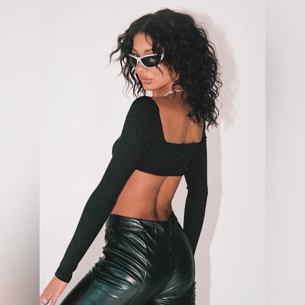 Princess Polly Becca Long Sleeve Crop Top Black Womens US Size 4 Festival