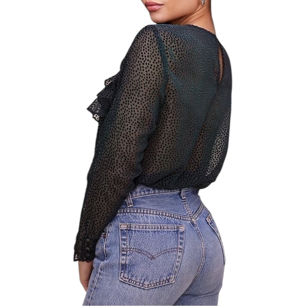 ASTR Women's Burnout Velvet Bodysuit Tiered Ruffles Forest Green Size Medium