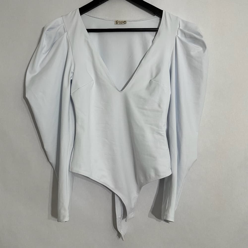 Intimately Free People White Puff Sleeve Bodysuit Top V-Neck Size XS Minimalist