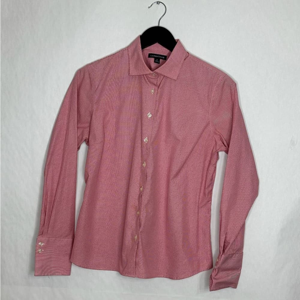 NEW Lands’ End Red Gingham Button Down Shirt Cotton Petite 12P Classic Preppy
