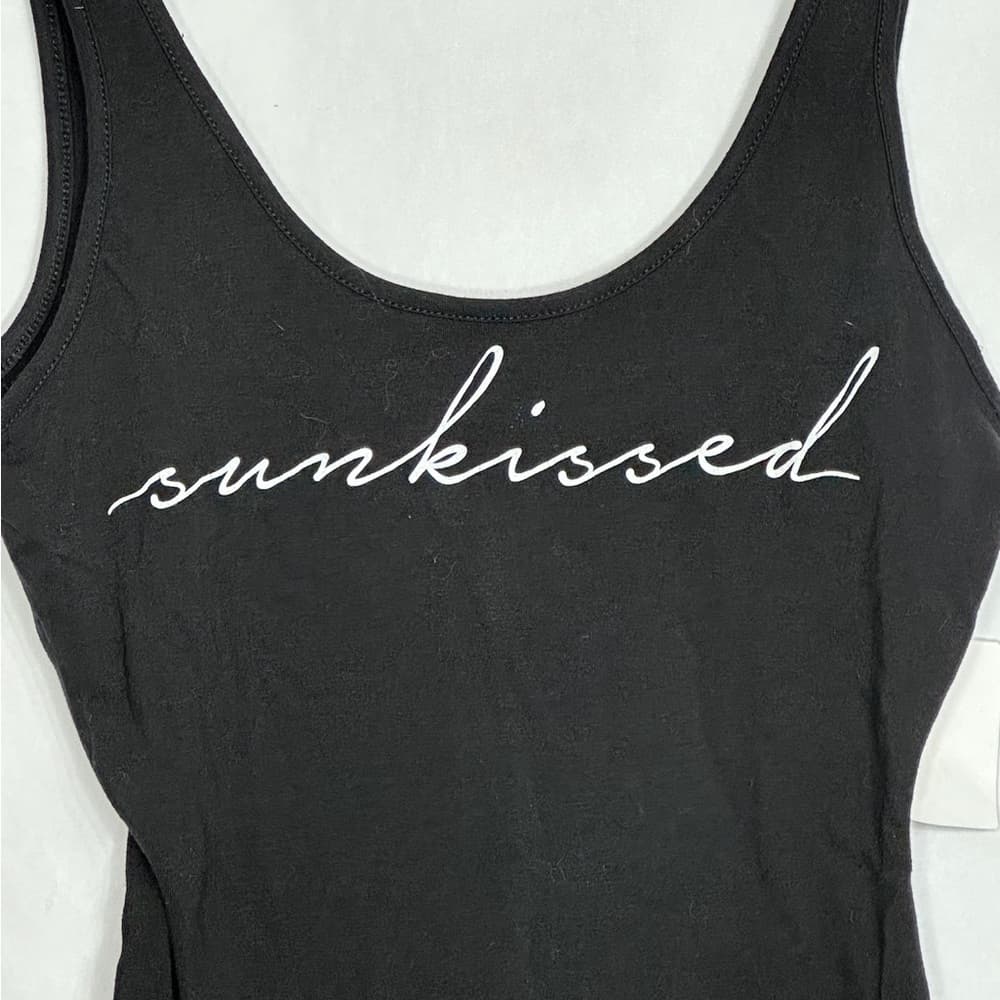 NWT Charlotte Russe Black “Sunkissed” Graphic Bodysuit Size Small Y2K Beach