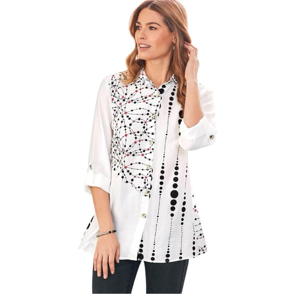 NorthStyle Mixed Print Tunic Shirt Geometric Abstract Button Blouse Likely Large
