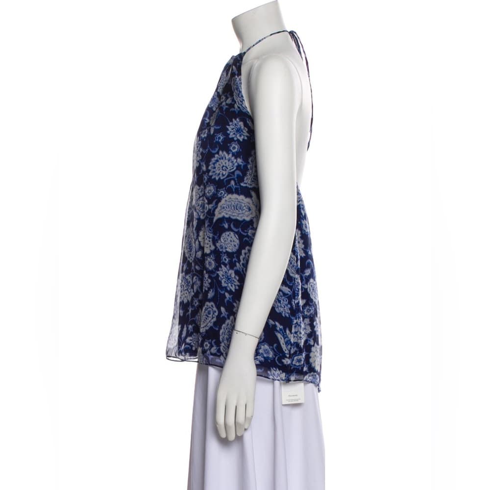 NWT Alice + Olivia Blue White Paisley Floral Silk Halter Y2K Top Blouse Medium