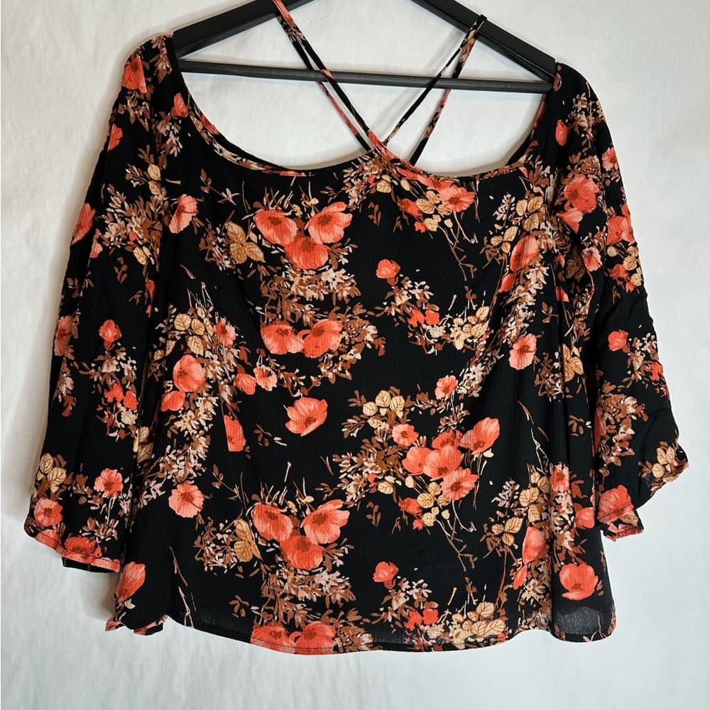 Mossimo Supply Co Floral Boho Crisscross Blouse Top Fall Colors Size Medium