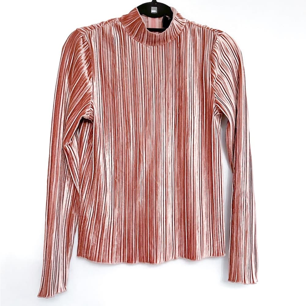 J.O.A. Los Angeles Revolve Pleated Mock Neck Velvet Top Baby Pink Size Small JOA