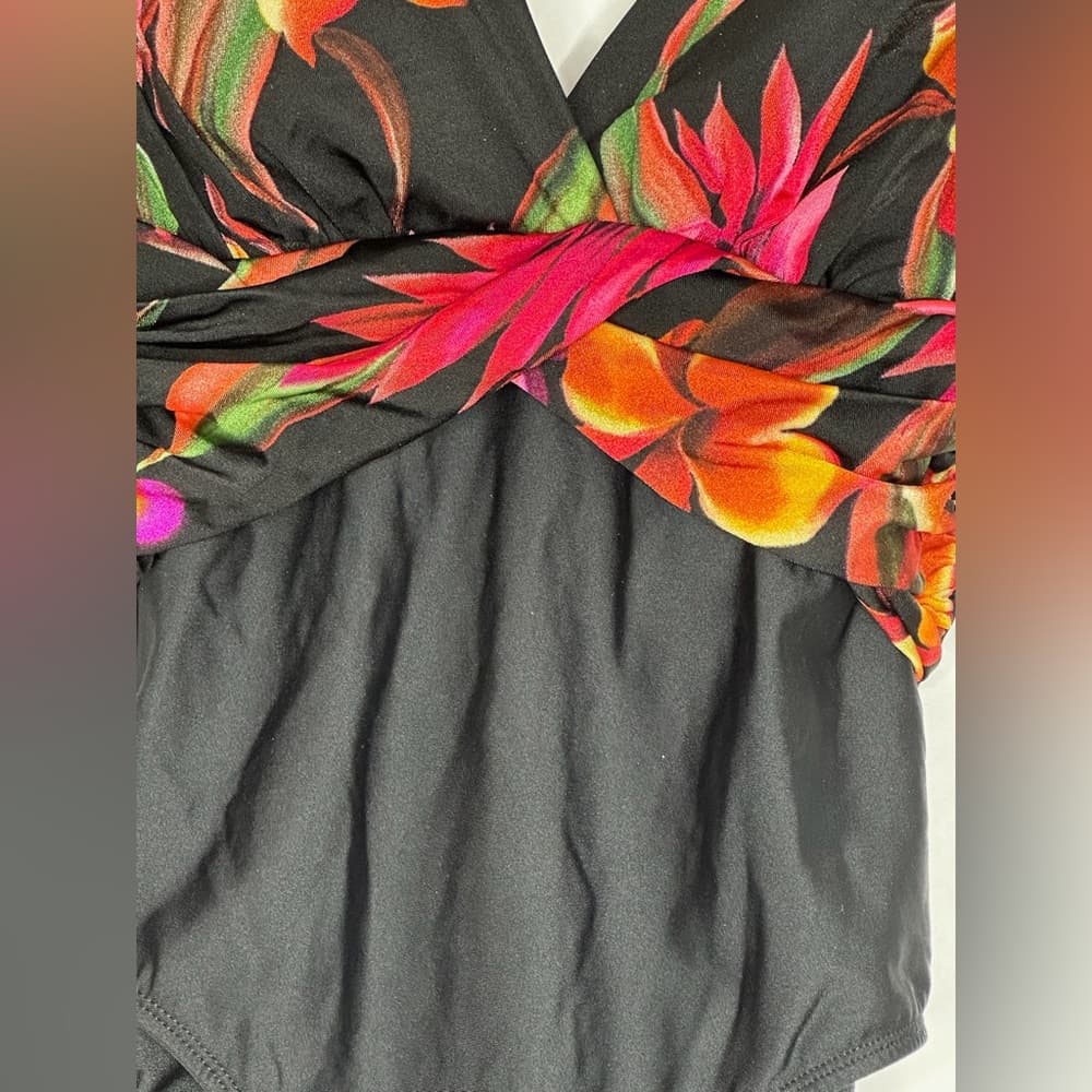 Take Control by Longitude Black Tropical One Piece Swimsuit Vintage Size 10