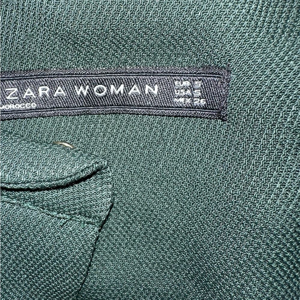 Zara Woman Forest Green Zip Detail Blouse Size XS Gold Hardware