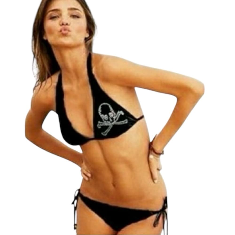 Victoria’s Secret Vintage Y2K Skull Rhinestone Black Bikini Set Size Large