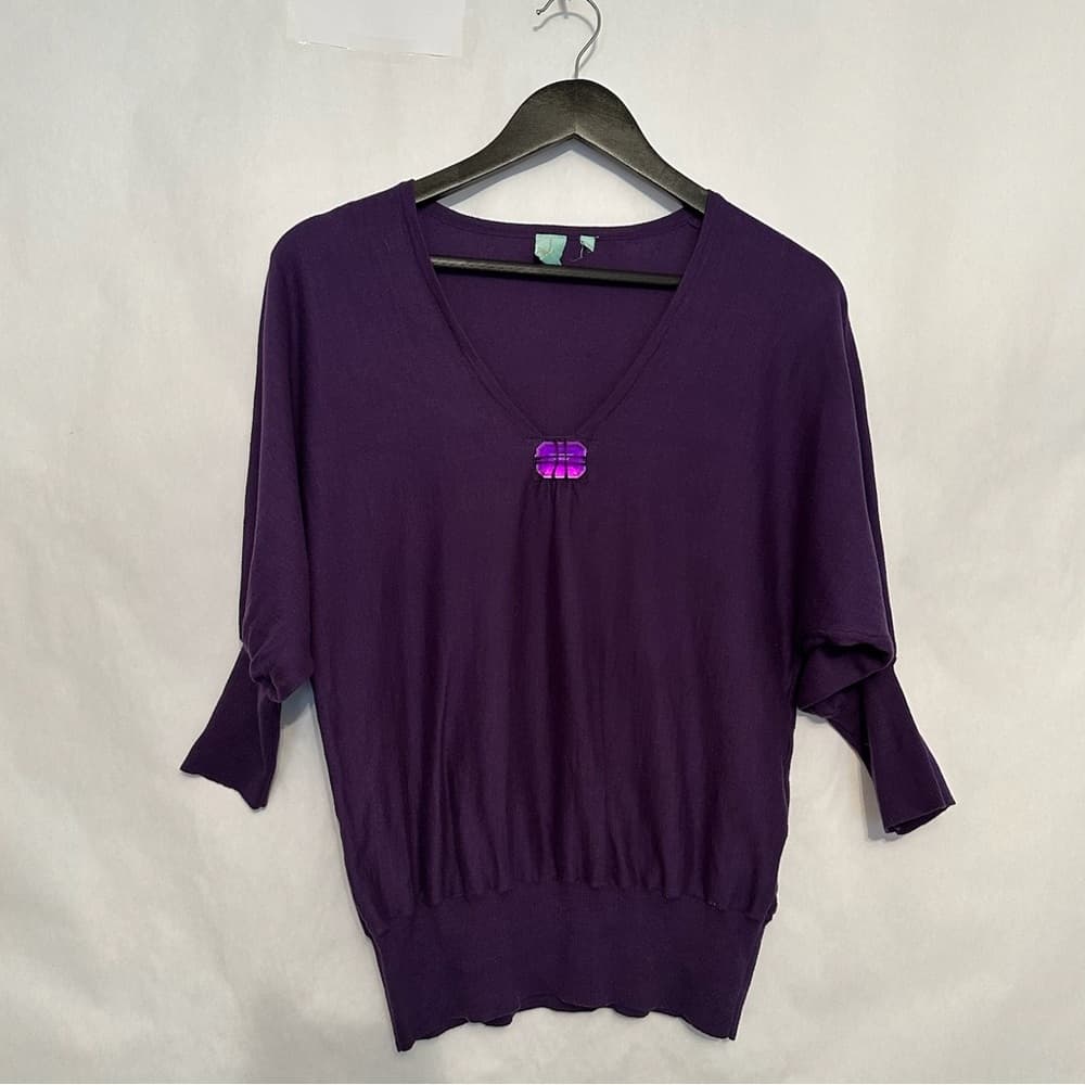 Shushu Purple Sweater Knit Top with Jewel Accent Size Small Coastal Dopamine