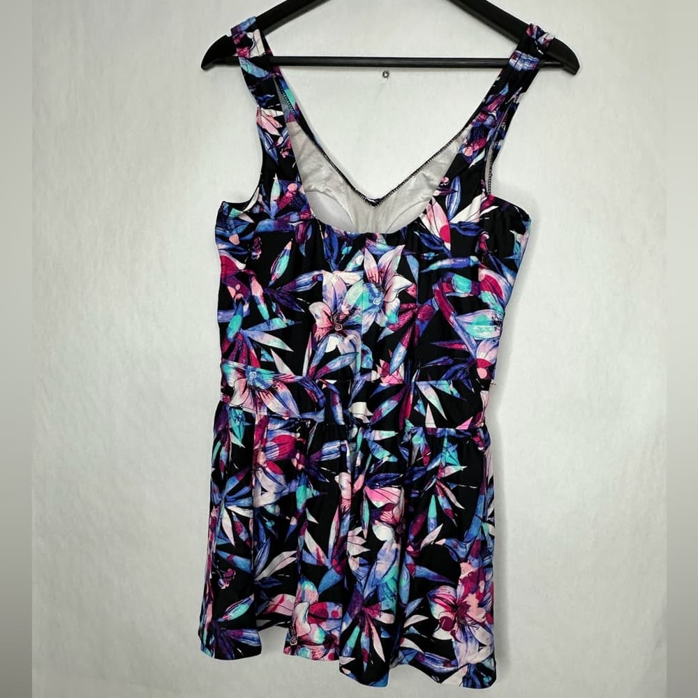 Le Cove Tropical Floral One Piece Swimsuit Size 16 Padded Vintage Resortwear