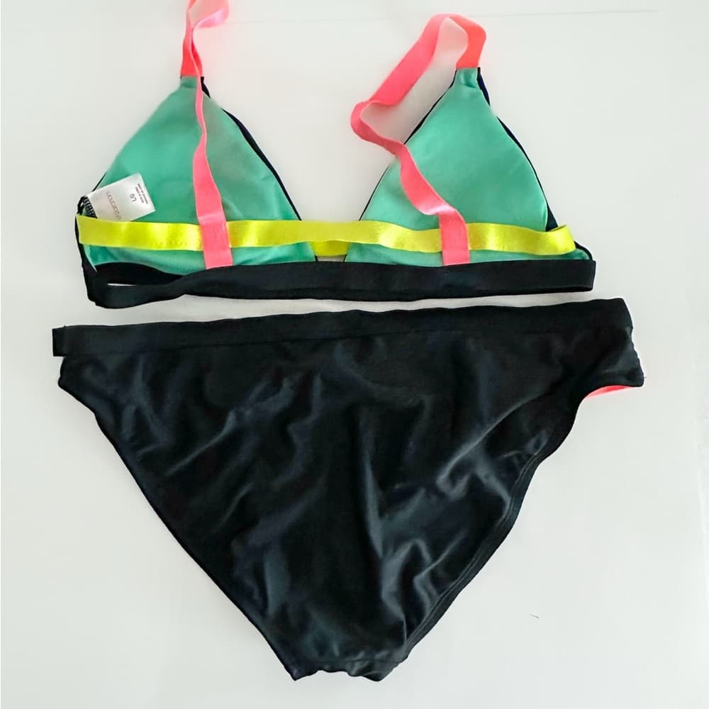 Xhilaration Black with Neon Details Bikini Swim Set - Top Large / Bottom XL