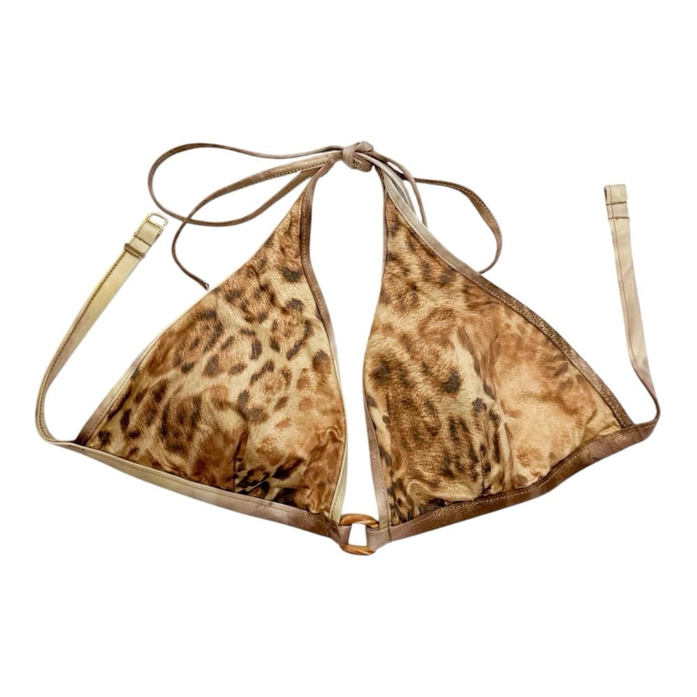W Swim Gold Leopard Print Cheetah Triangle Bikini Set High Cut Vintage Y2K Large