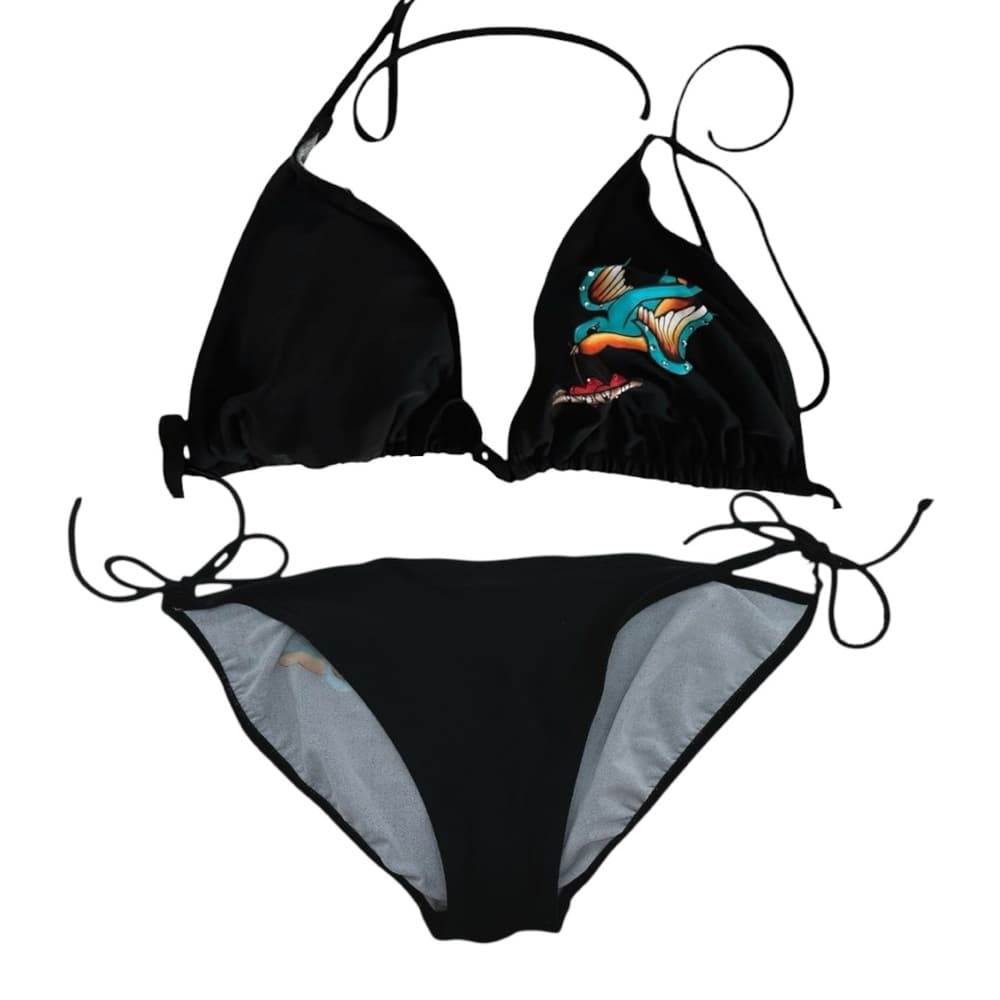 Xhilaration Classic Sailor Swallow Bird Tattoo Graphic Y2K Black Bikini XL