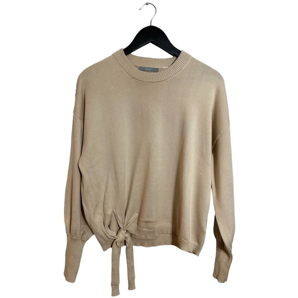 TART Tie Front Knit Pullover Sweater Cozy Neutral Cotton Size Small Minimalist