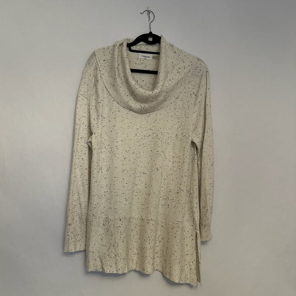 Calvin Klein Beige Speckled Wool Blend Cowl Neck Sweater Size Large