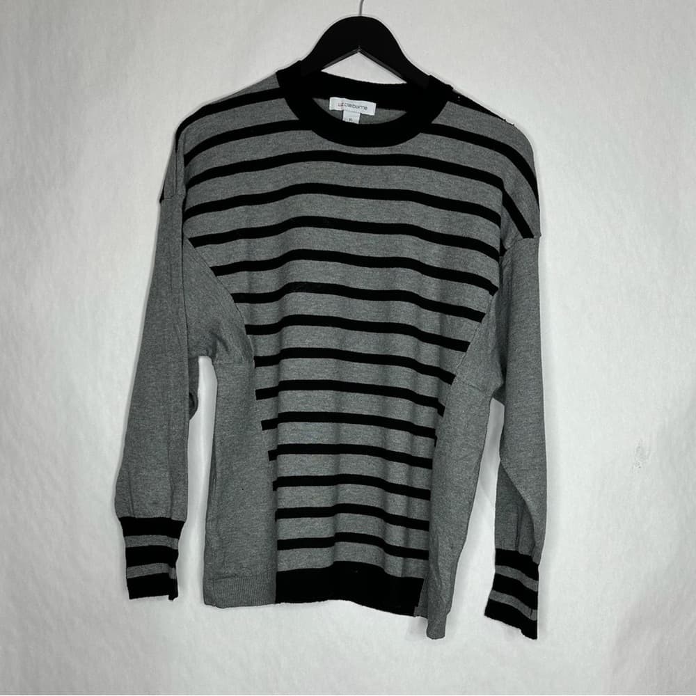 Liz Claiborne Gray Black Stripe Sweater Size XL Minimalist Classic Knit SEE NOTE
