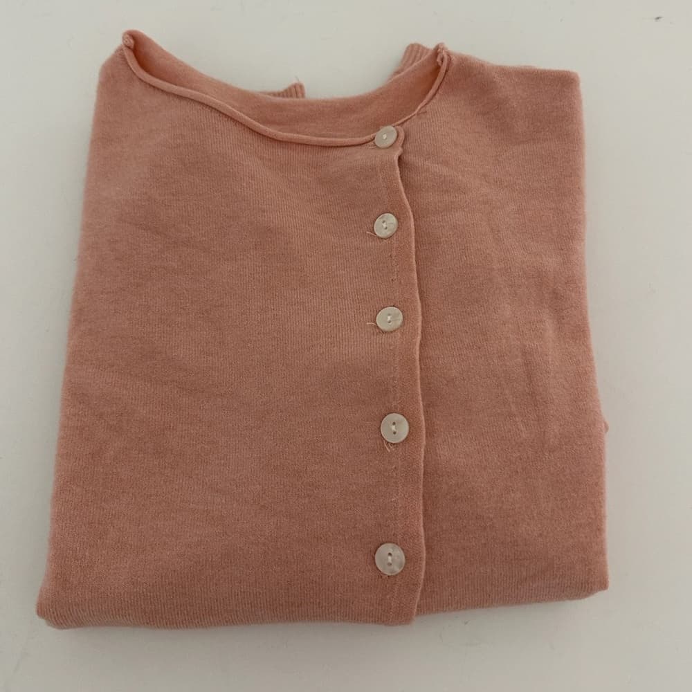 Vintage Peach Pink Asymmetrical Button Cardigan Pinup Sweater See Measurements