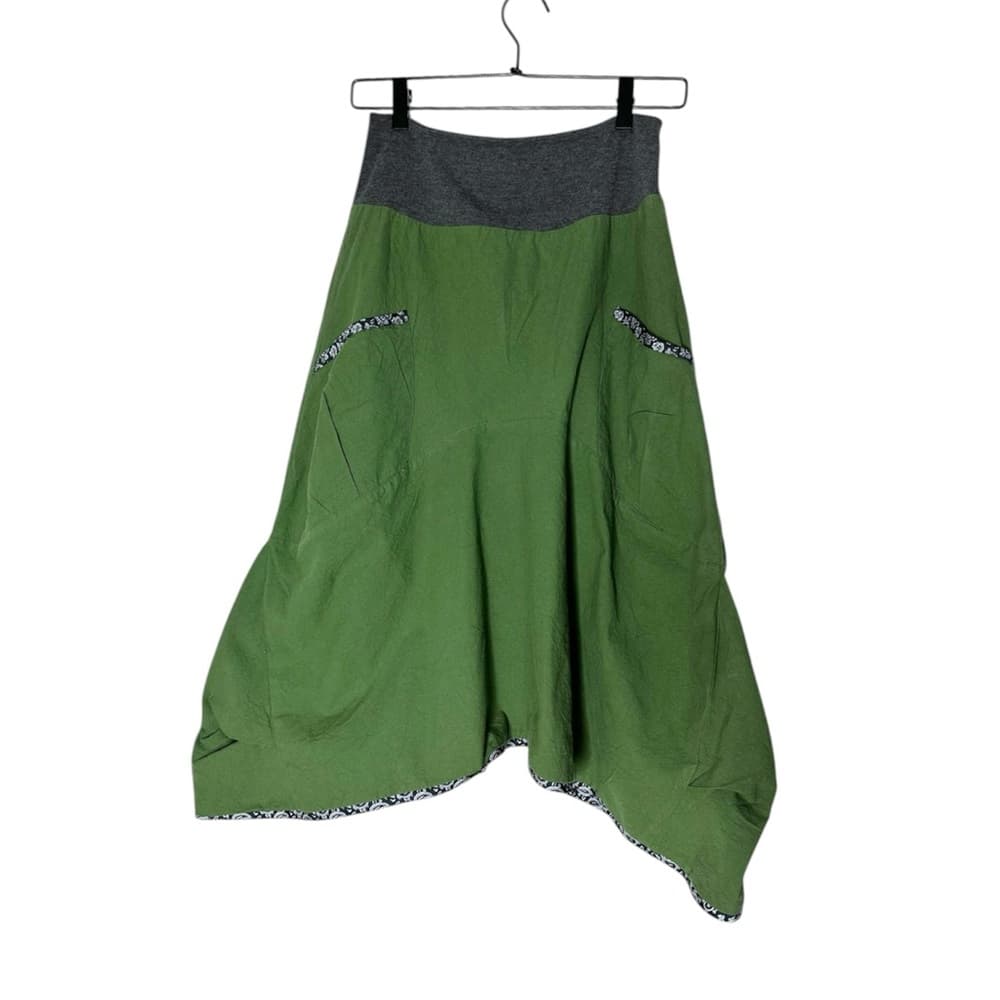 GRUB by Aimee G. Olive Green Bandana Trim Asymmetrical Hem Skirt Y2K Size Small