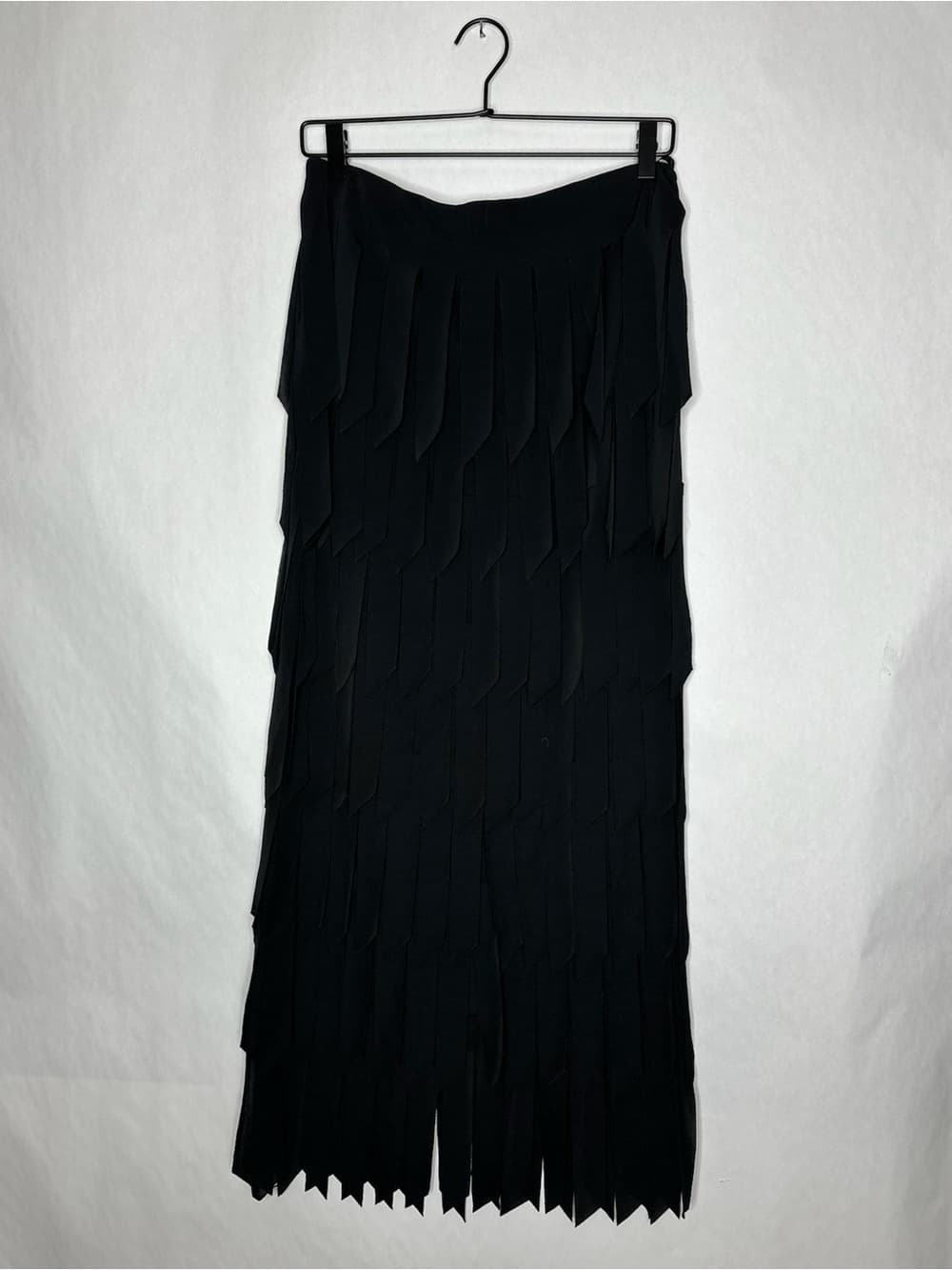 Tadashi Shoji Vintage Black Fringe Panel Layered Skirt Avant Garde Goth Small